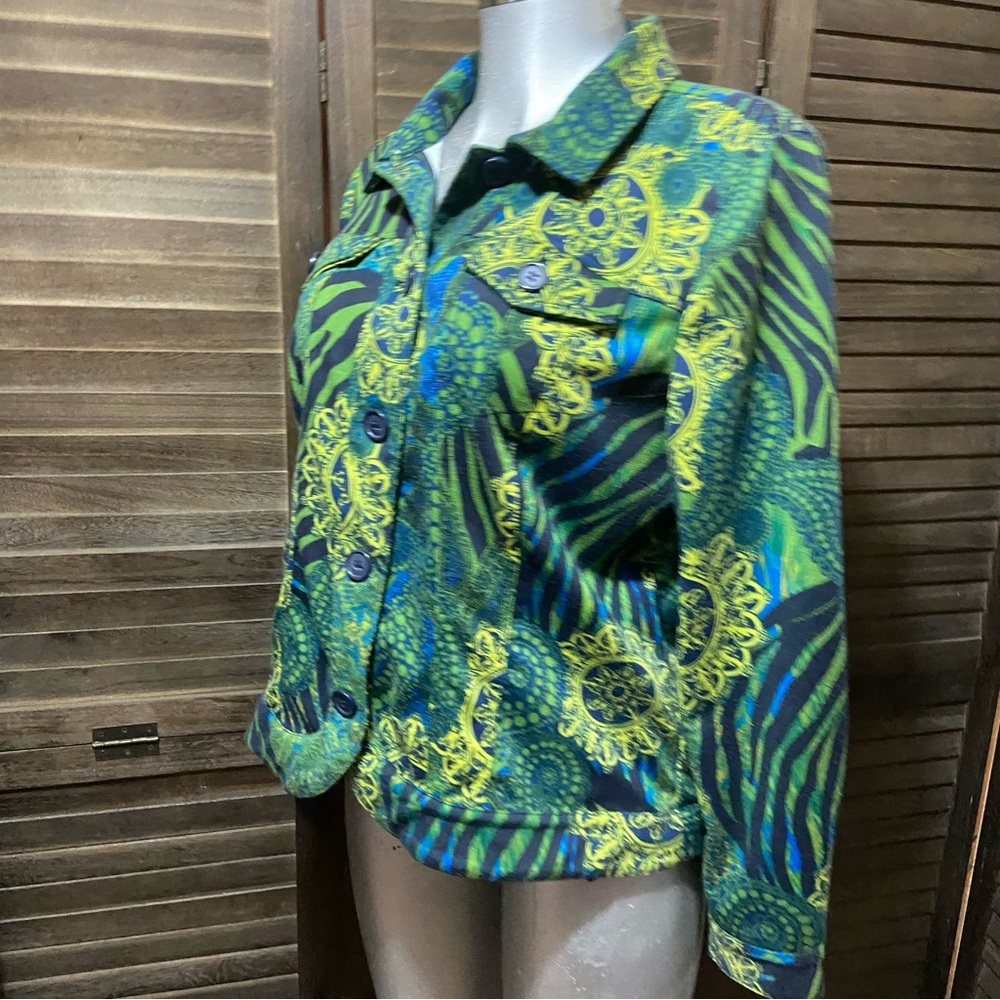 Attyre Paisley Vibrant Soft Jacket Green/Blue Farm Rio Boho Eclectic Size Large - Picture 11 of 11
